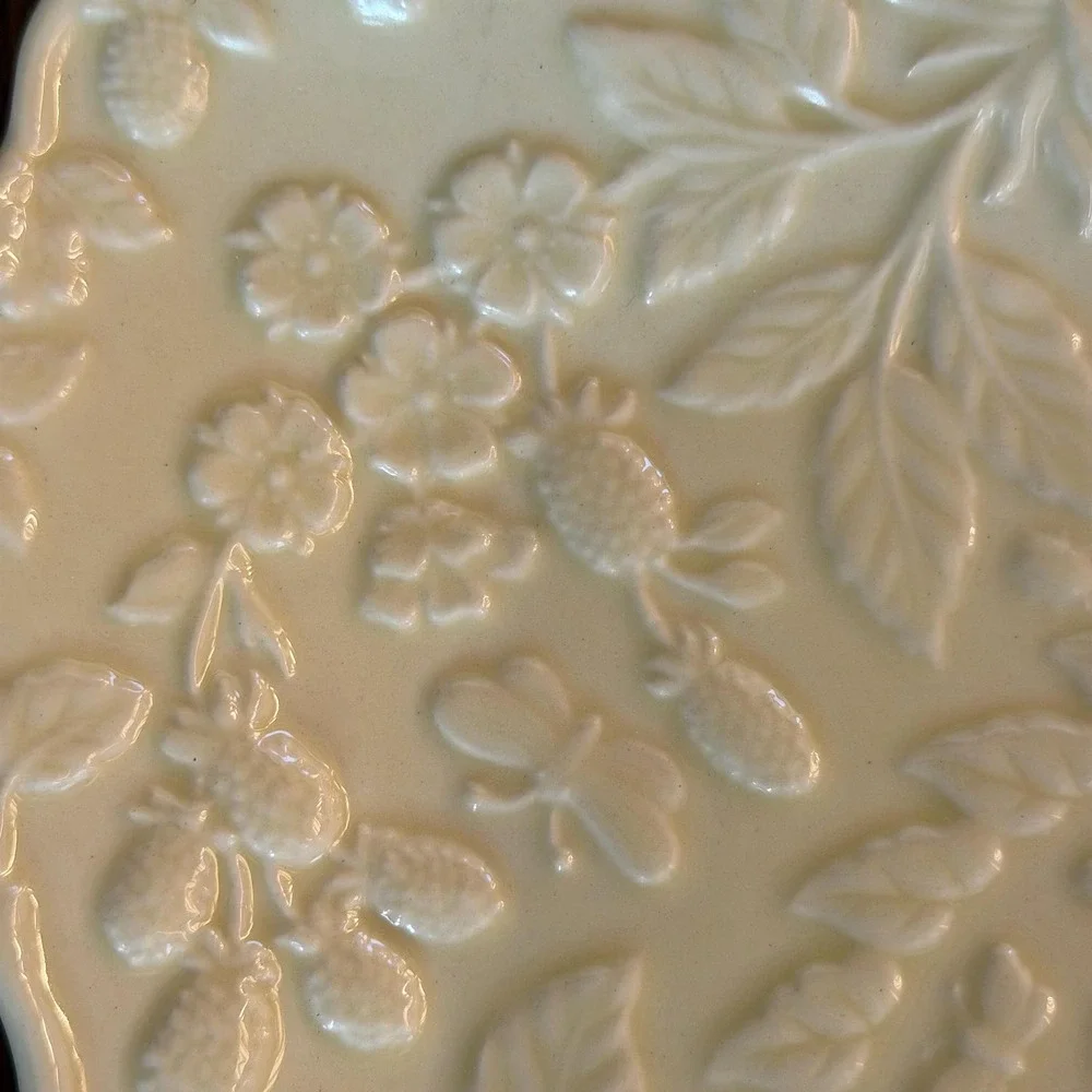 Vintage English Meadow Embossed Floral Ceramic Platter, Julia Bullmore